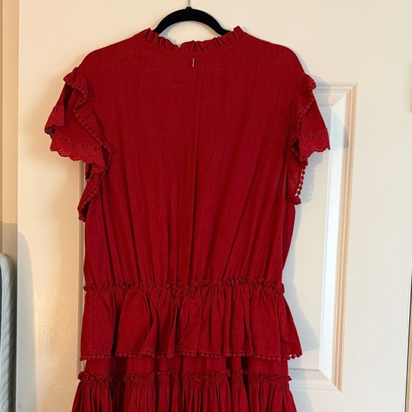 Misa Red Ruffle Tiered V-Neck Dress - Picture 7 of 7